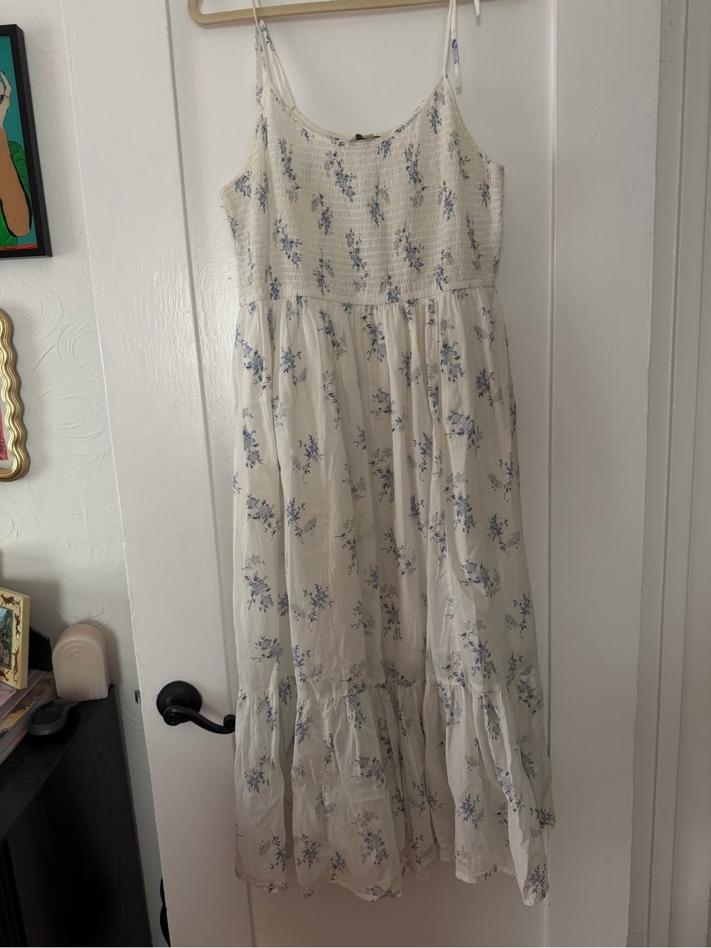 Lucky Brand Cream Maxi Dress with Blue Floral Print